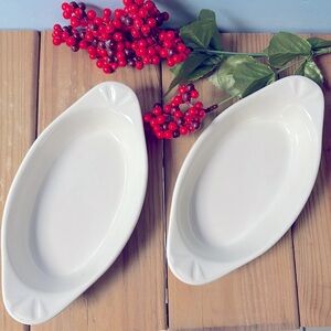 Vintage PDQ #4535 White Ceramic Heavy Oval Baked Dishes Made in USA - Set of 2 !